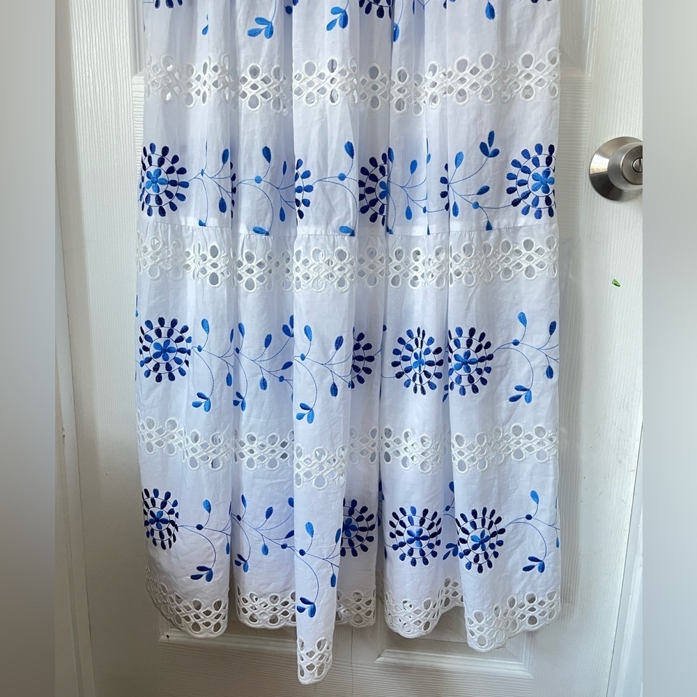Meg White Blue Floral Eyelet Maxi Dress Extra Small - Picture 7 of 9